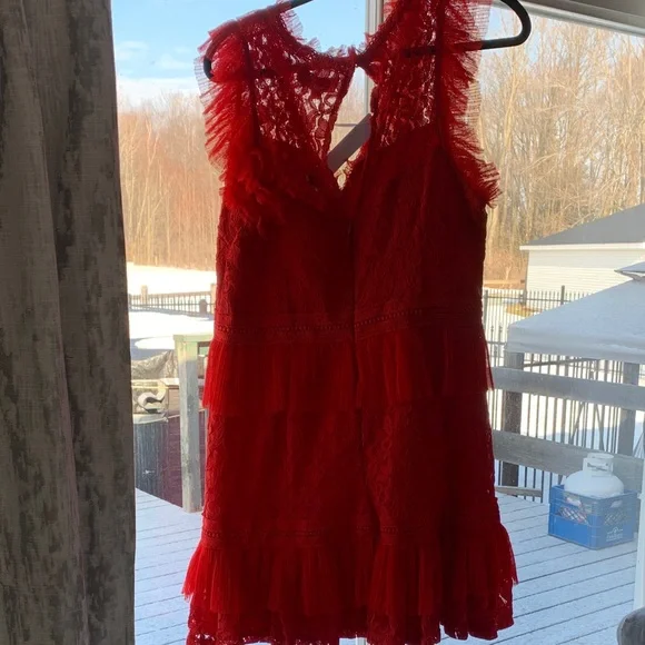 Adelyn Rae Red Lace Ruffle Mini Dress - Picture 5 of 8